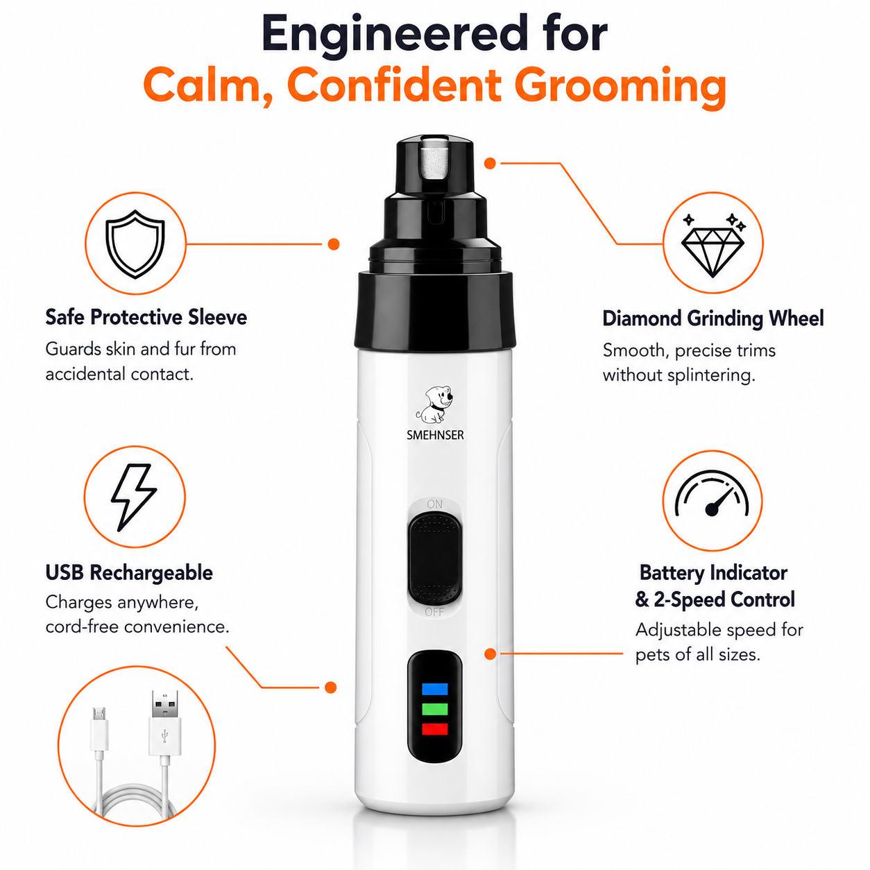 Quiet Pet Nail Grinder for Dogs & Cats