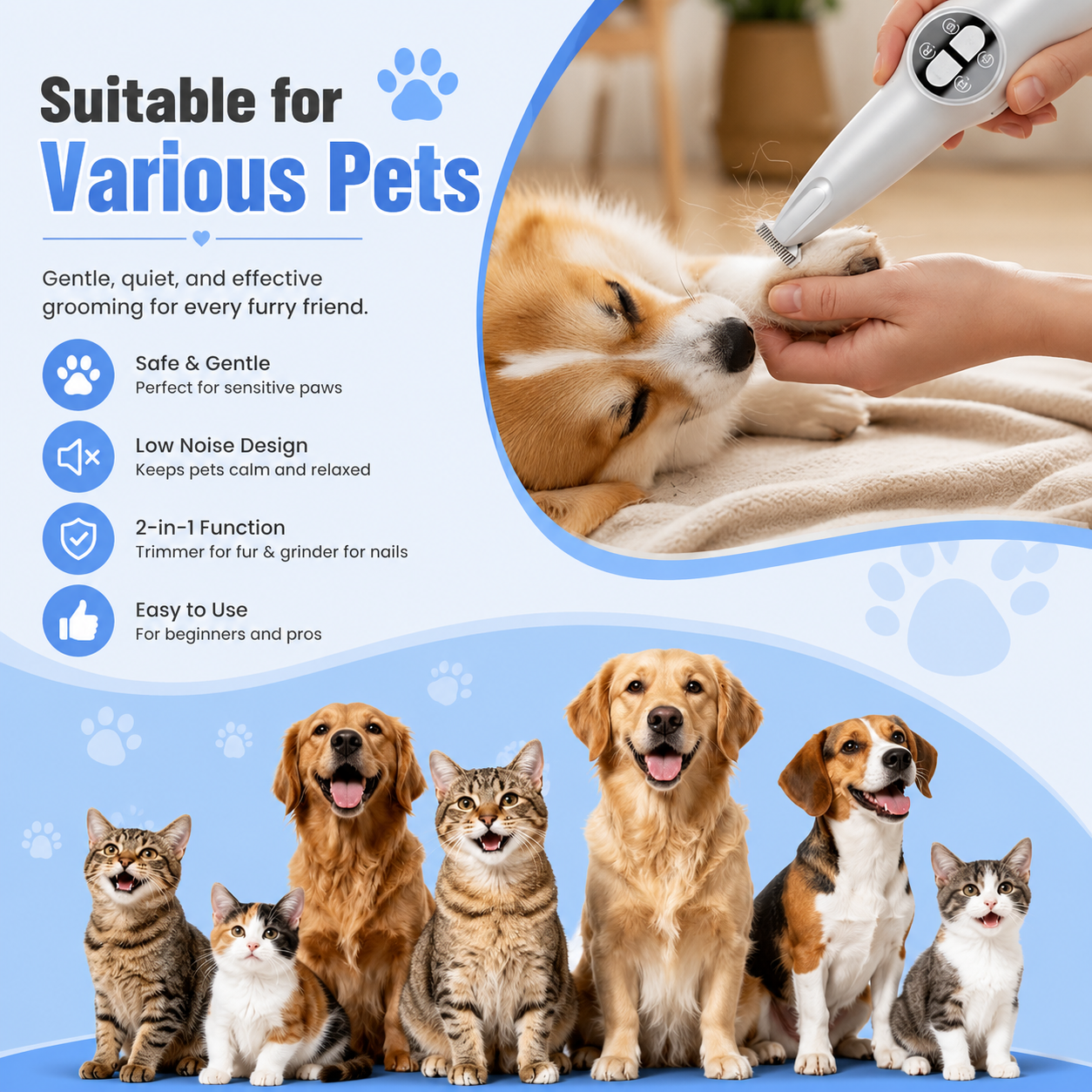 PawCred™ 2-in-1 Pet Grooming Kit – Nail Grinder & Paw Trimmer